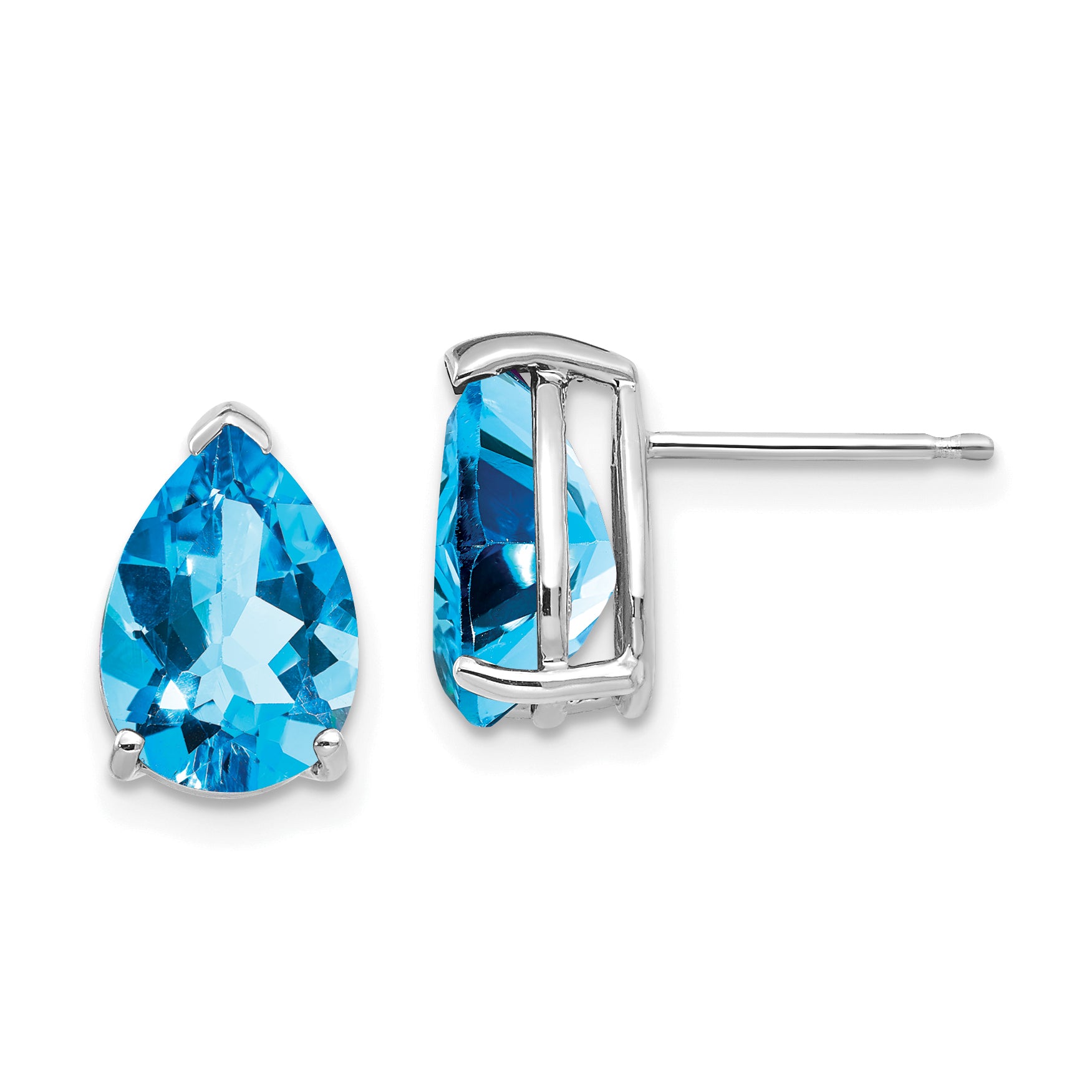 14k White Gold 10x7mm Pear Blue Topaz Earrings Main image