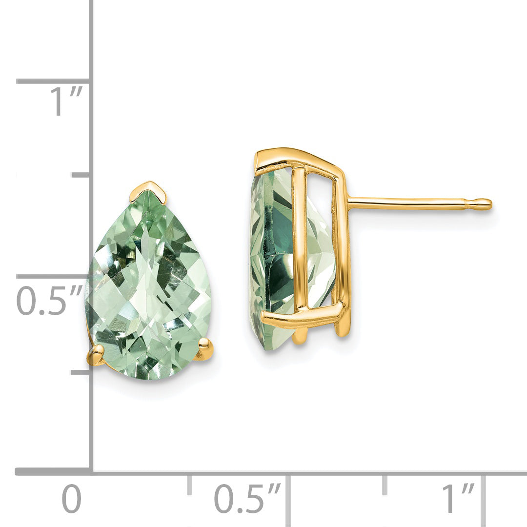 14k 12x8 Pear Checker-Cut Green Quartz Earrings Secondary image