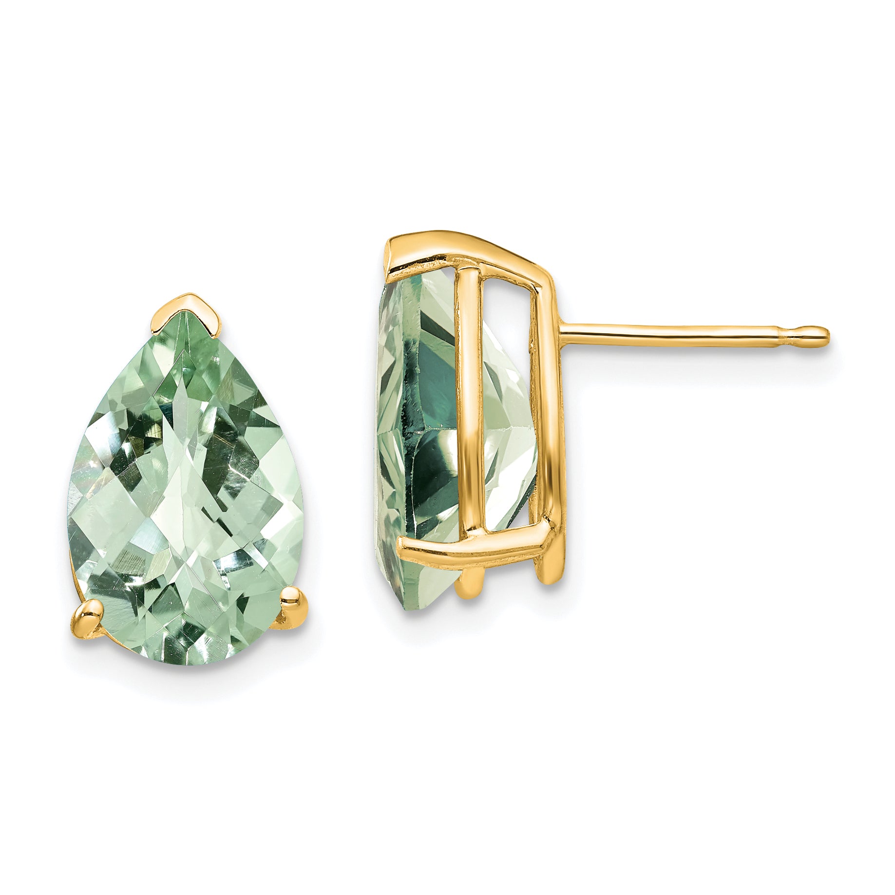 14k 12x8 Pear Checker-Cut Green Quartz Earrings Main image