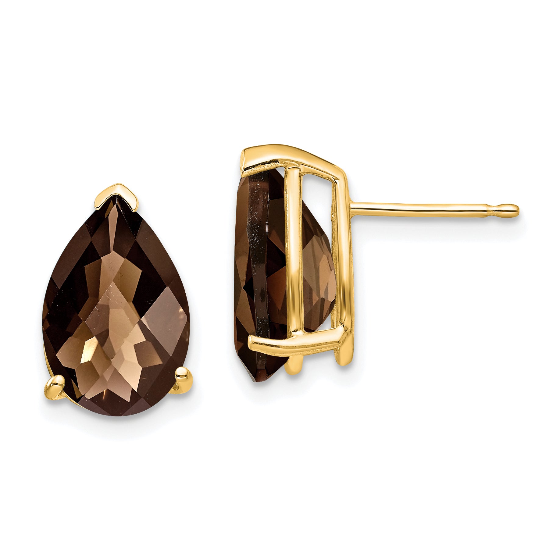 14k 12x8 Pear Checker-Cut Smoky Quartz Earrings Main image