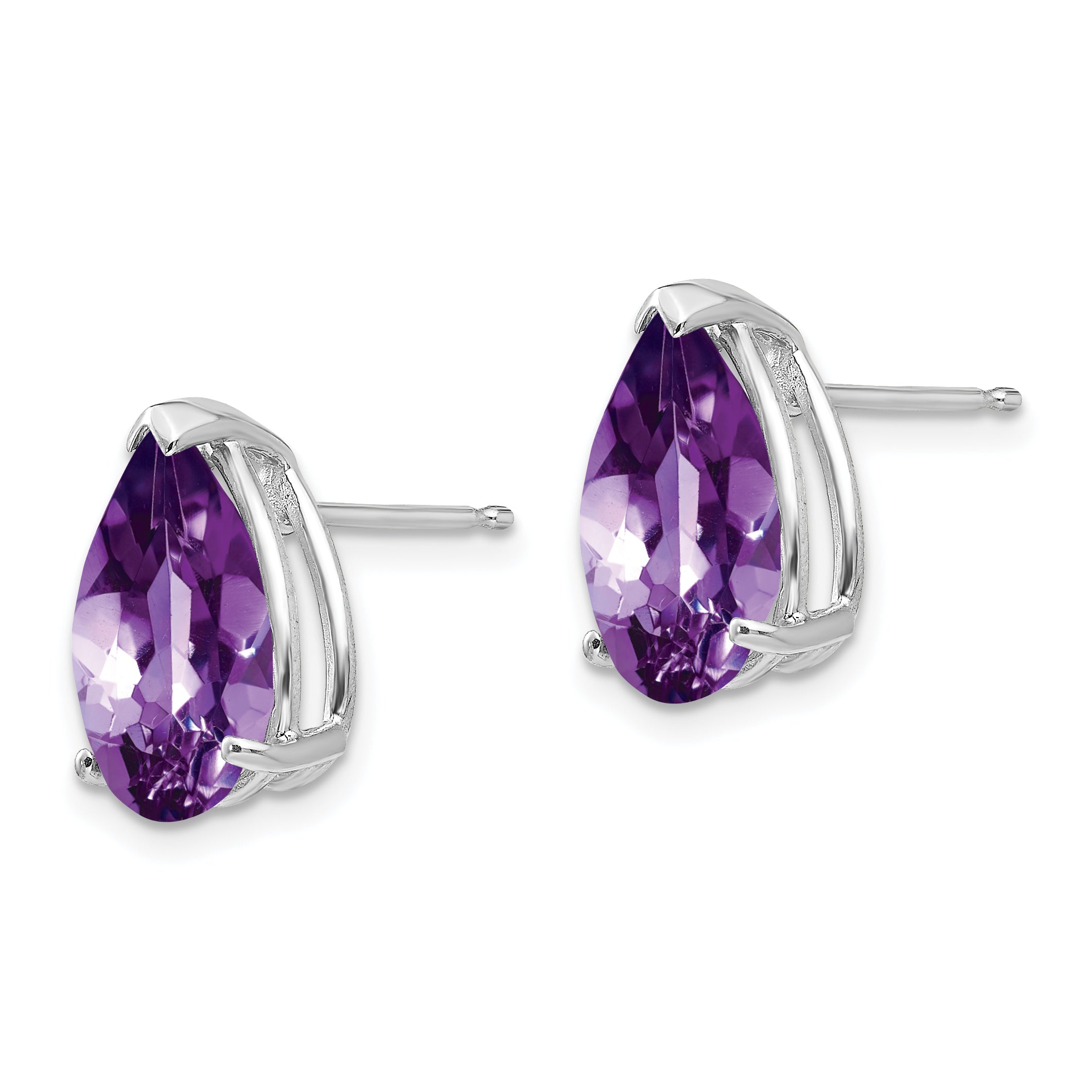 14k White Gold Amethyst Pear Stud Earrings Secondary image