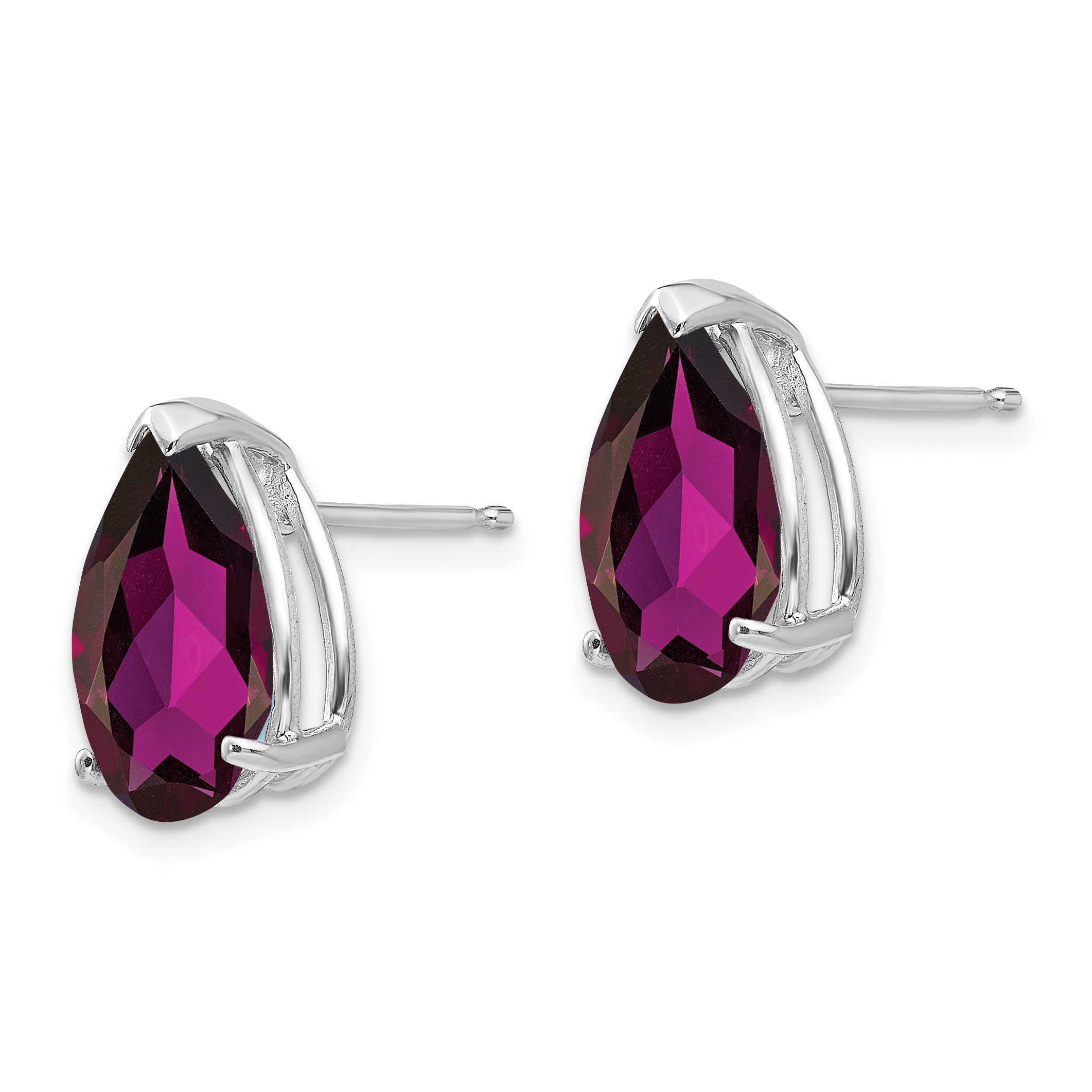 14k White Gold 12x8mm Pear Rhodolite Garnet Earrings