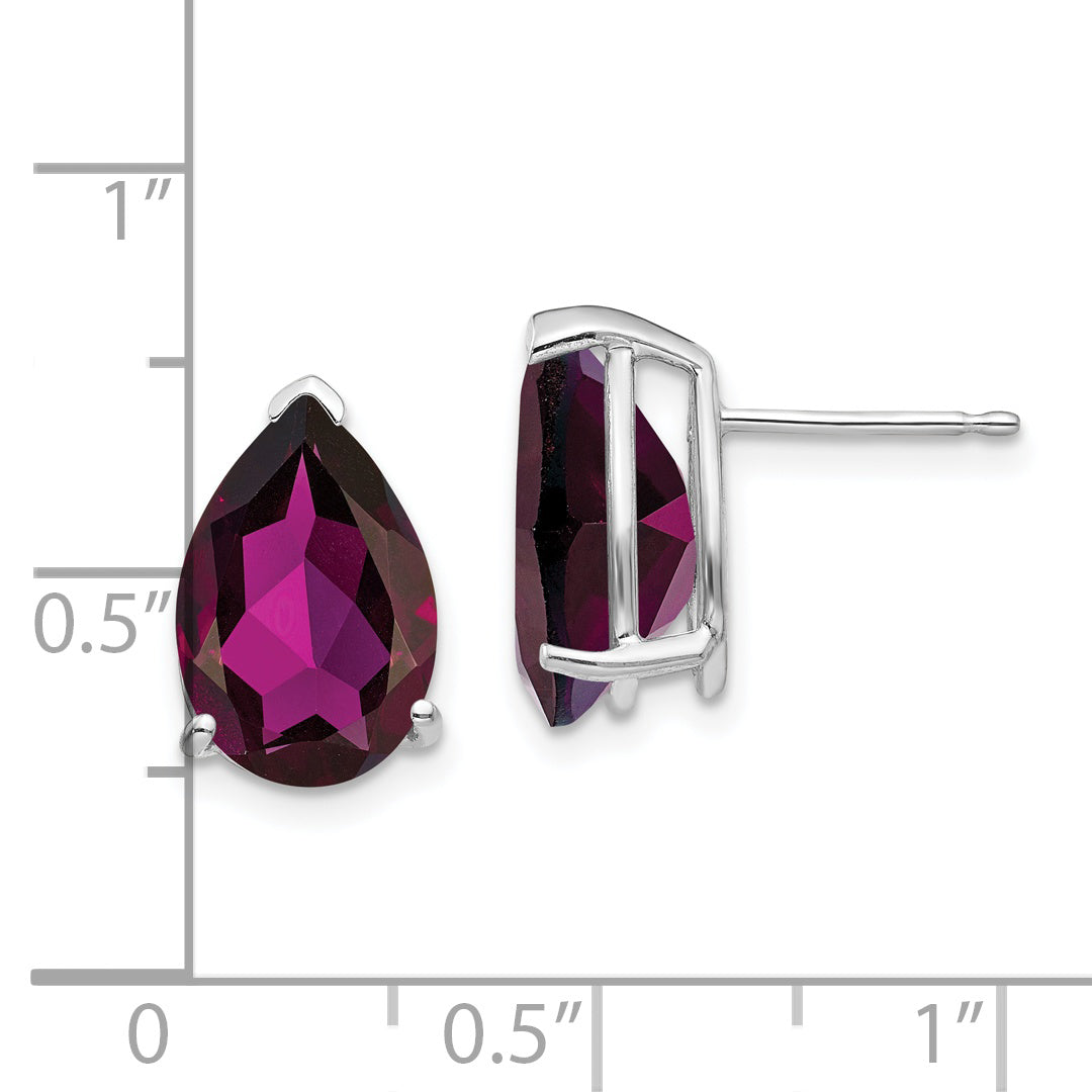 14k White Gold 12x8mm Pear Rhodolite Garnet Earrings