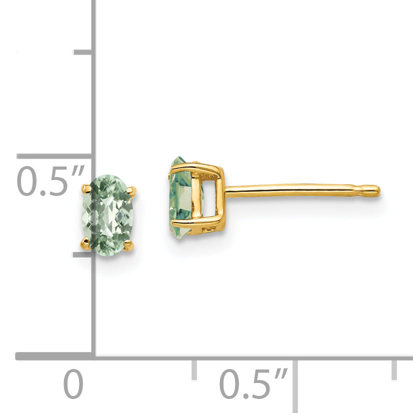14k 5x3 Oval Checker-Cut Green Quartz Earrings Secondary image