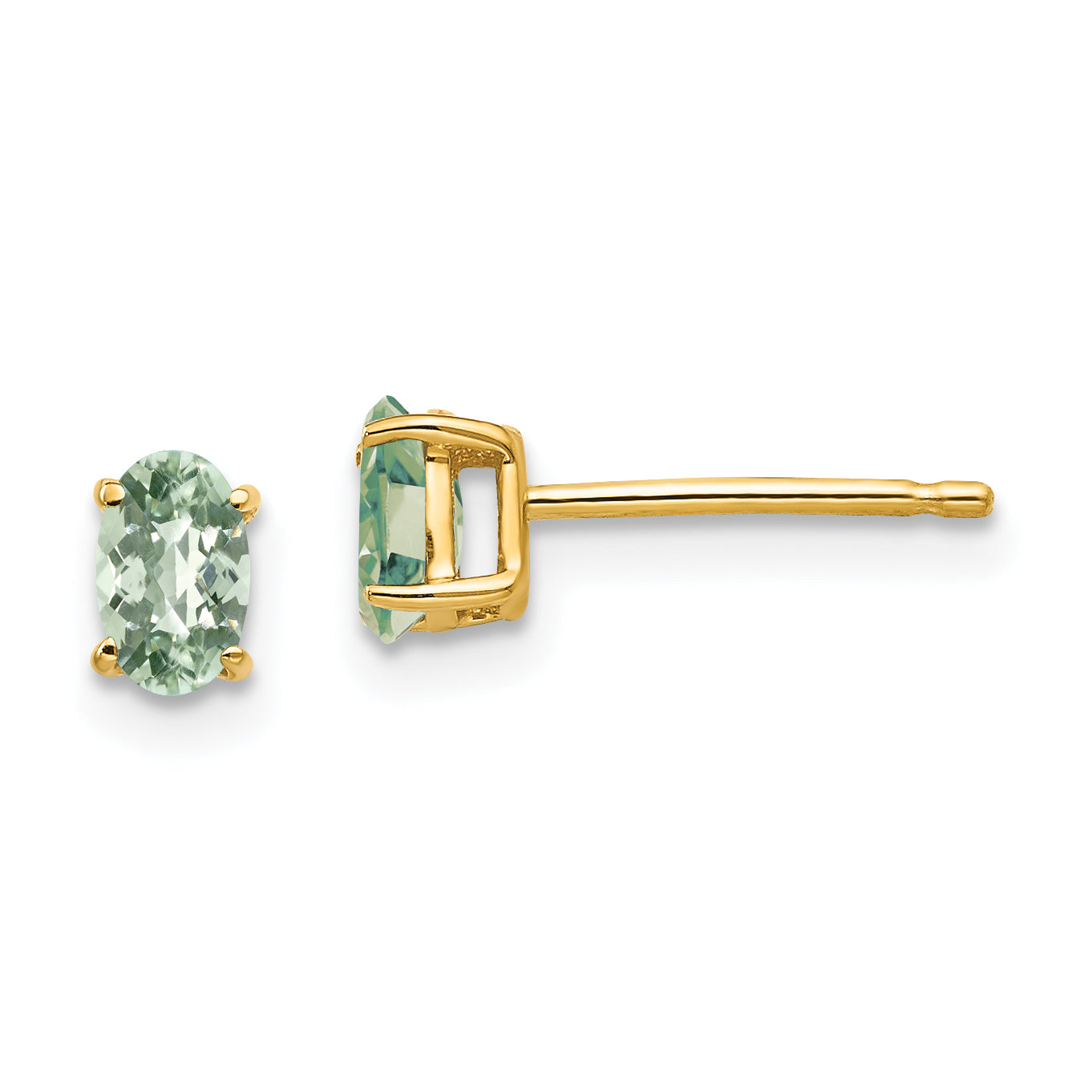 14k 5x3 Oval Checker-Cut Green Quartz Earrings Main image