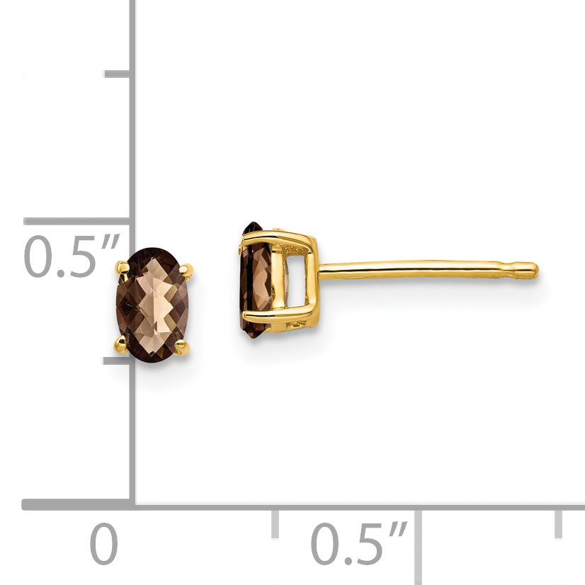 14k 5x3 Oval Checker-Cut Smoky Quartz Earrings Secondary image