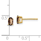 14k 5x3 Oval Checker-Cut Smoky Quartz Earrings