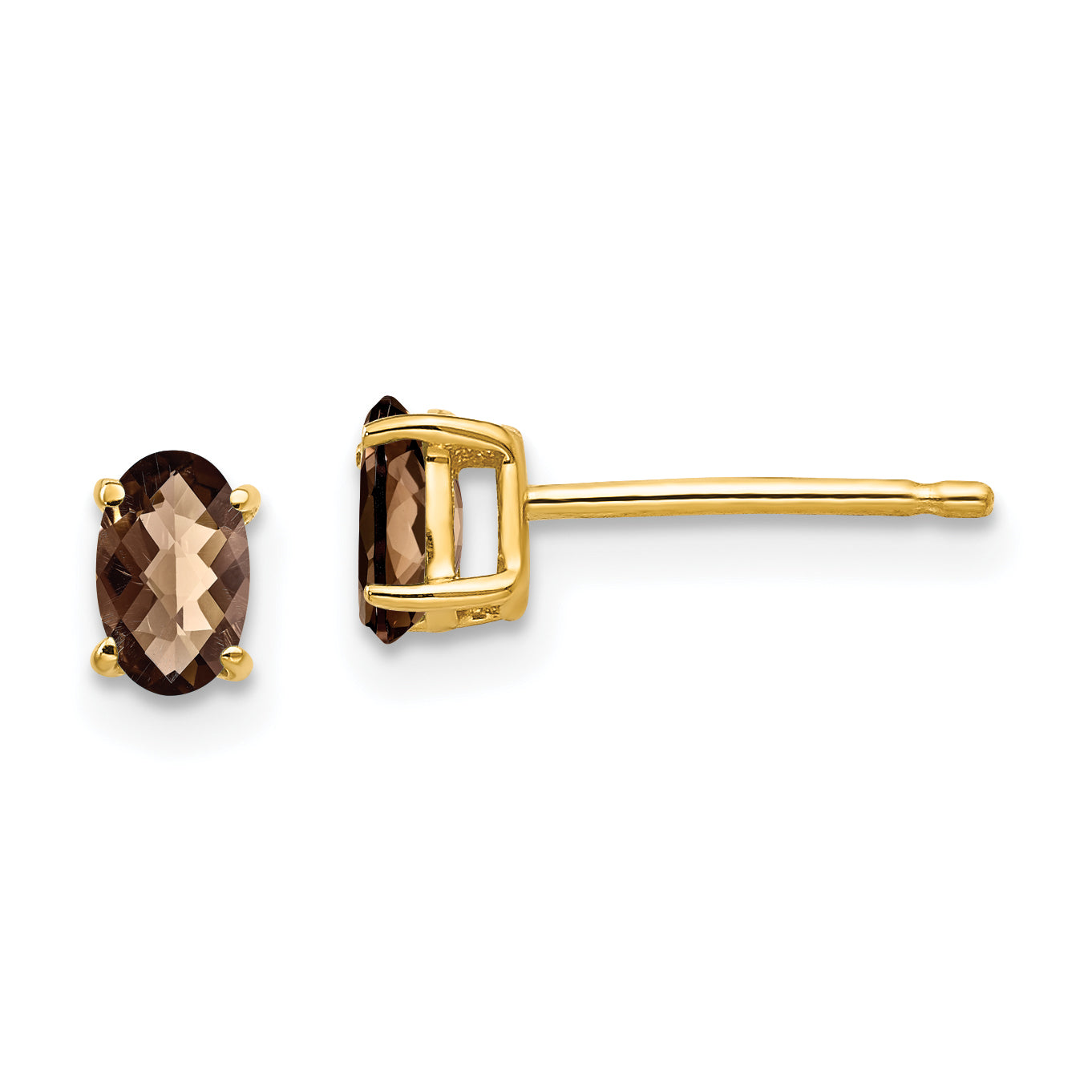 14k 5x3 Oval Checker-Cut Smoky Quartz Earrings Main image
