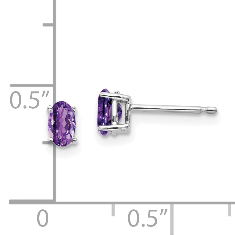 14k White Gold 5x3mm Oval Amethyst Earrings