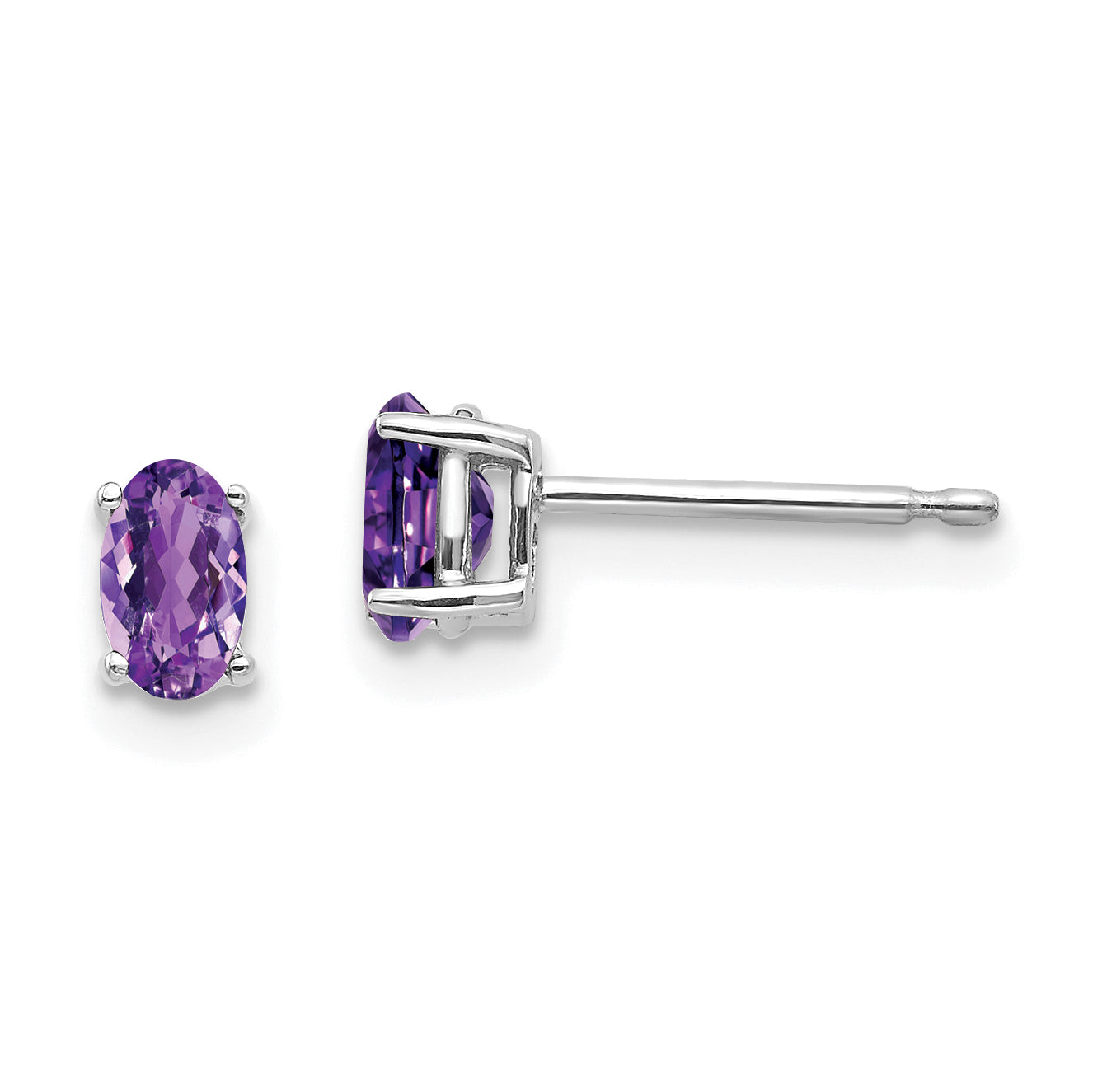14k White Gold 5x3mm Oval Amethyst Earrings Main image