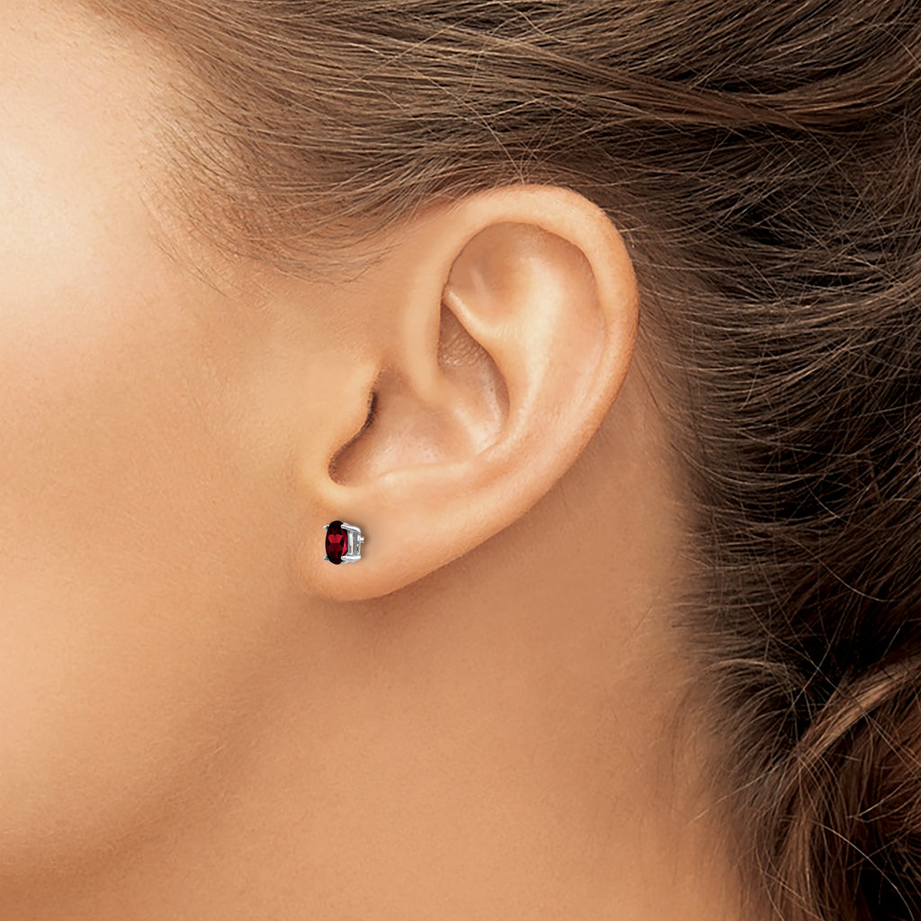 14k White Gold 5x3mm Oval Garnet Earrings