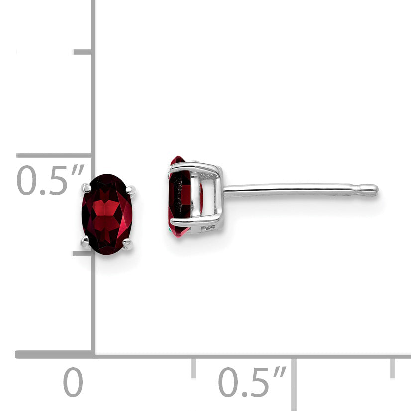 14k White Gold 5x3mm Oval Garnet Earrings