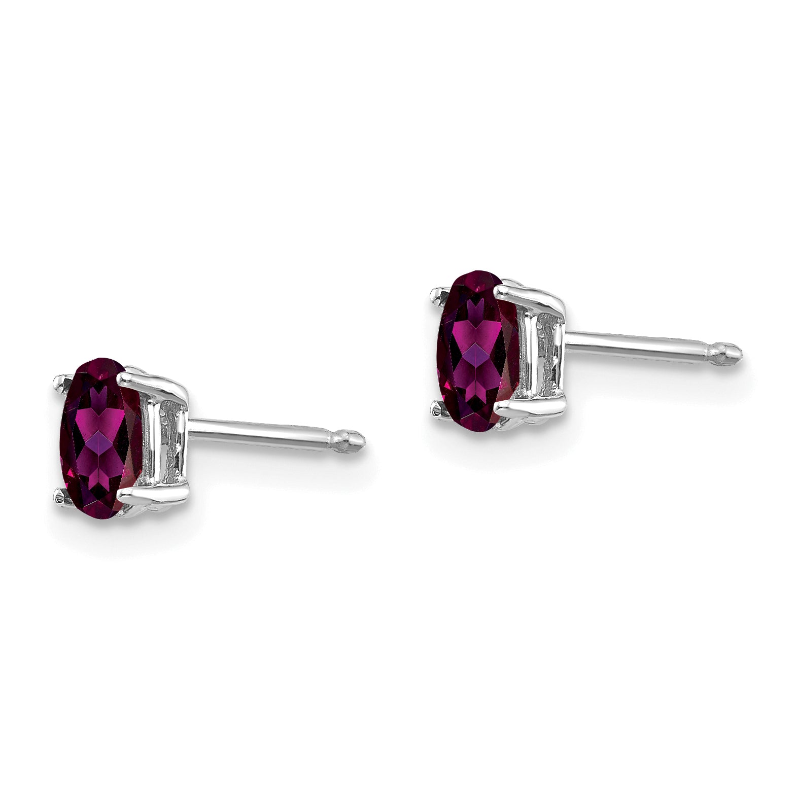14k White Gold Rhodolite Garnet Oval Stud Earrings