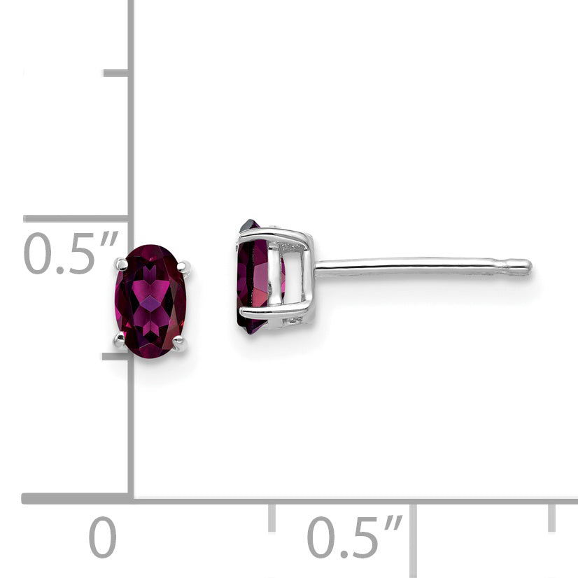14k White Gold Rhodolite Garnet Oval Stud Earrings