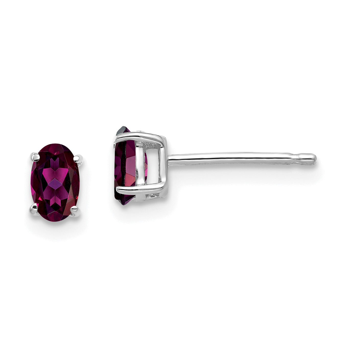 14k White Gold Rhodolite Garnet Oval Stud Earrings Main image