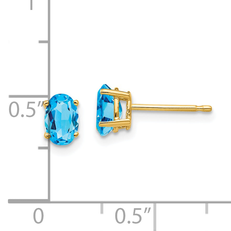 14k 6x4mm Oval Blue Topaz Earrings