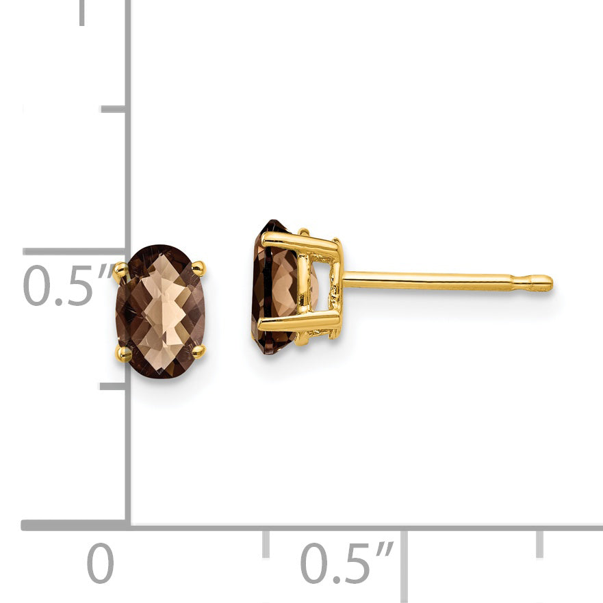 14k 6x4 Oval Checker-Cut Smoky Quartz Earrings Secondary image
