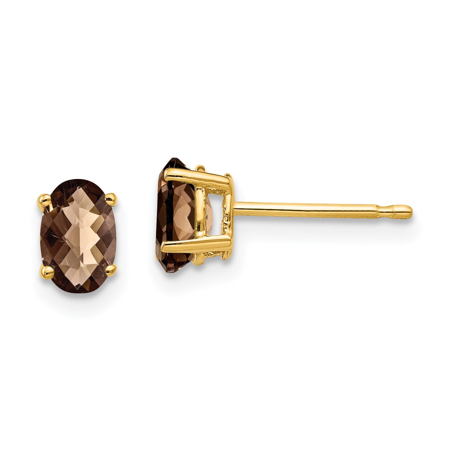 14k 6x4 Oval Checker-Cut Smoky Quartz Earrings Main image
