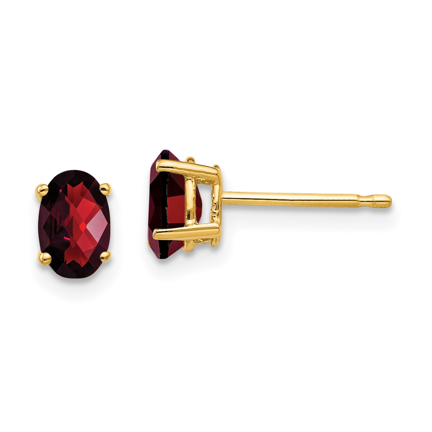 14k 6x4mm Oval Garnet Checker Earrings Main image
