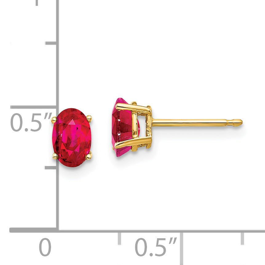 14k 6mm x 4mm Ruby Oval Post Stud Earrings