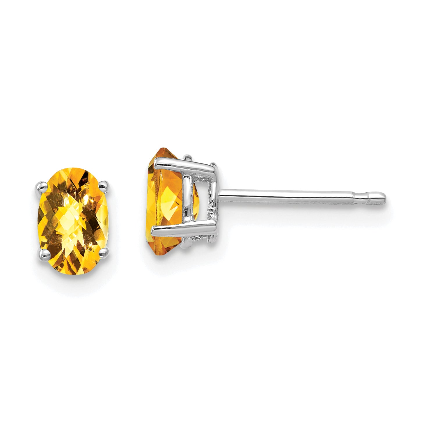 14k White Gold 6x4mm Oval Citrine Checker Earrings Main image