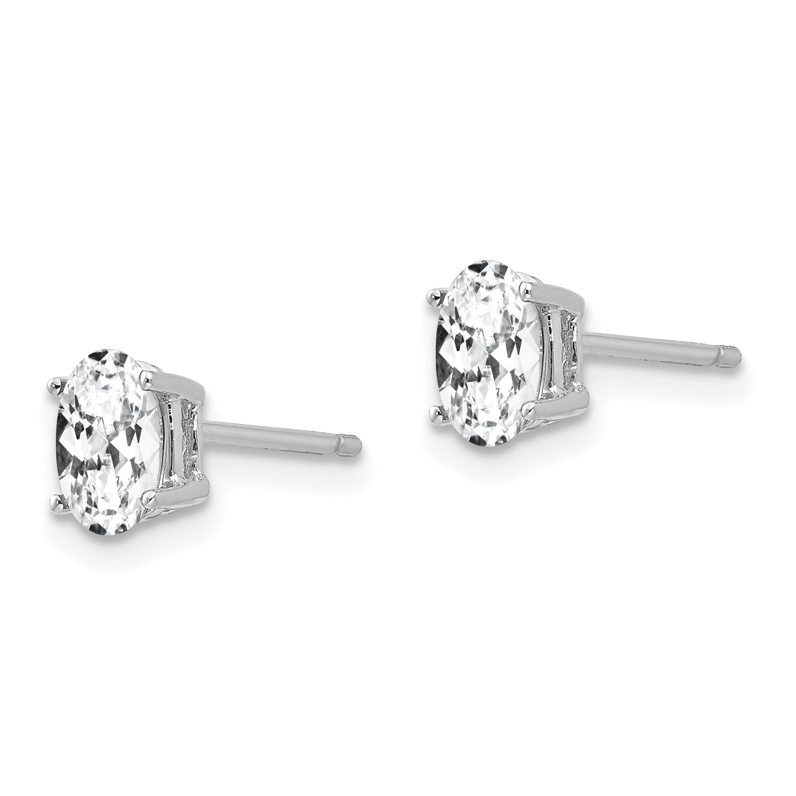 14k White Gold Cubic Zirconia Oval Stud Earrings Secondary image