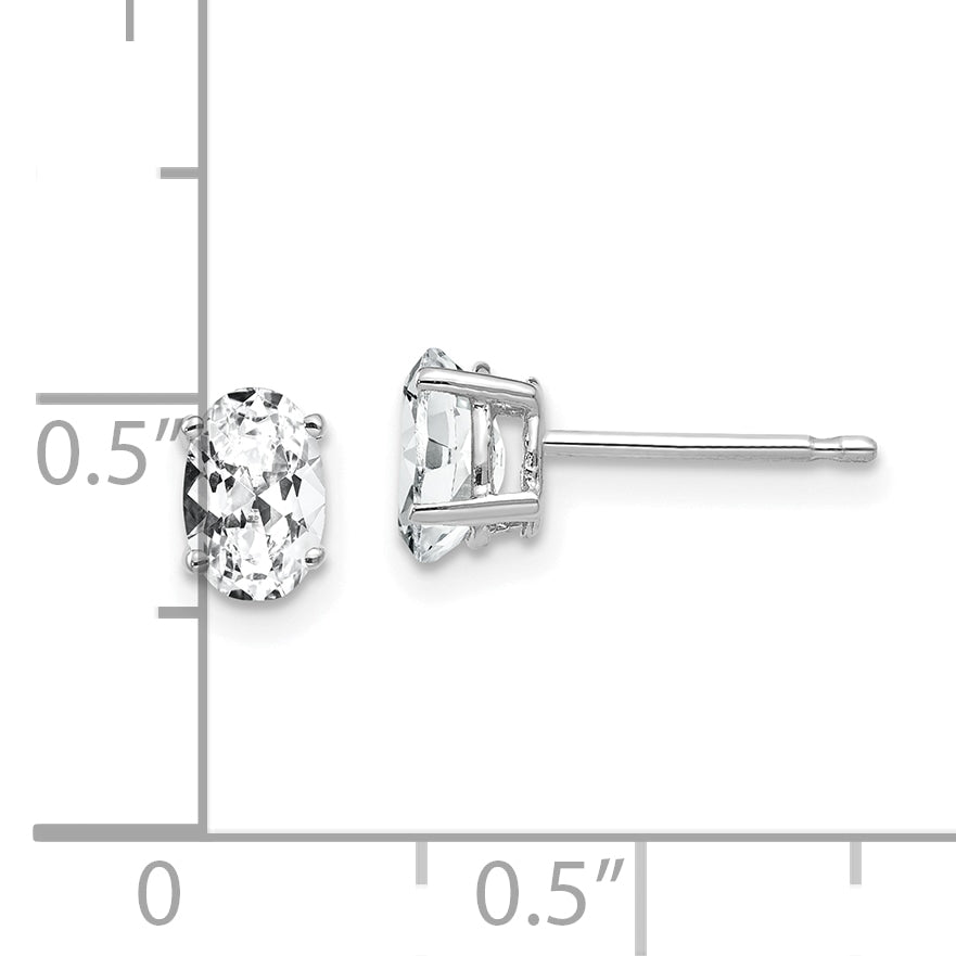 14k White Gold Cubic Zirconia Oval Stud Earrings