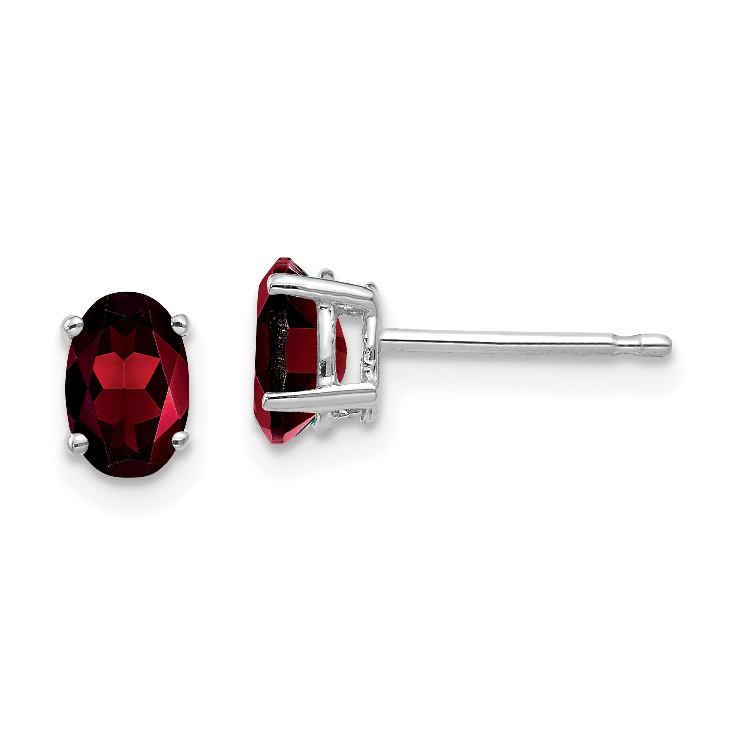 14k White Gold 6x4mm Oval Garnet Earrings Main image