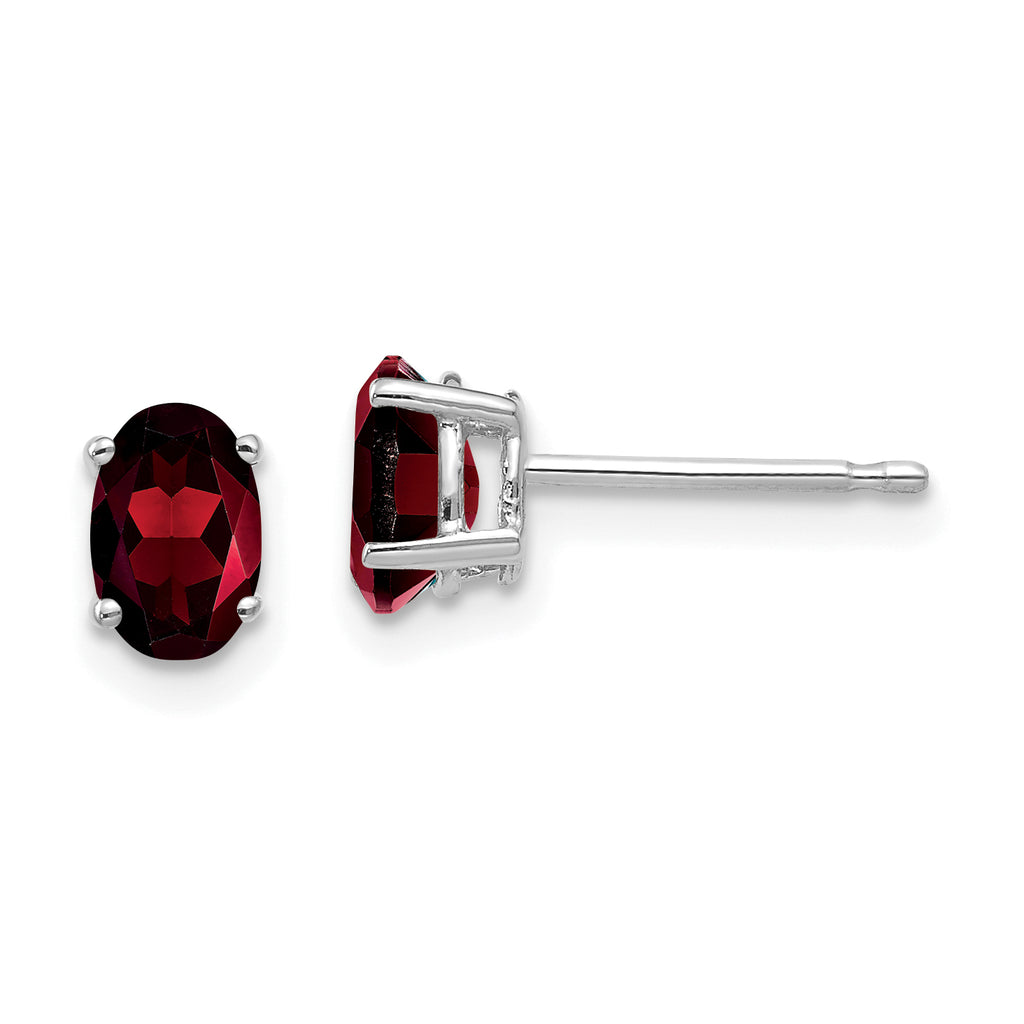 14k White Gold 6x4mm Oval Garnet Earrings