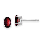 14k White Gold 6x4mm Oval Garnet Checker Earrings