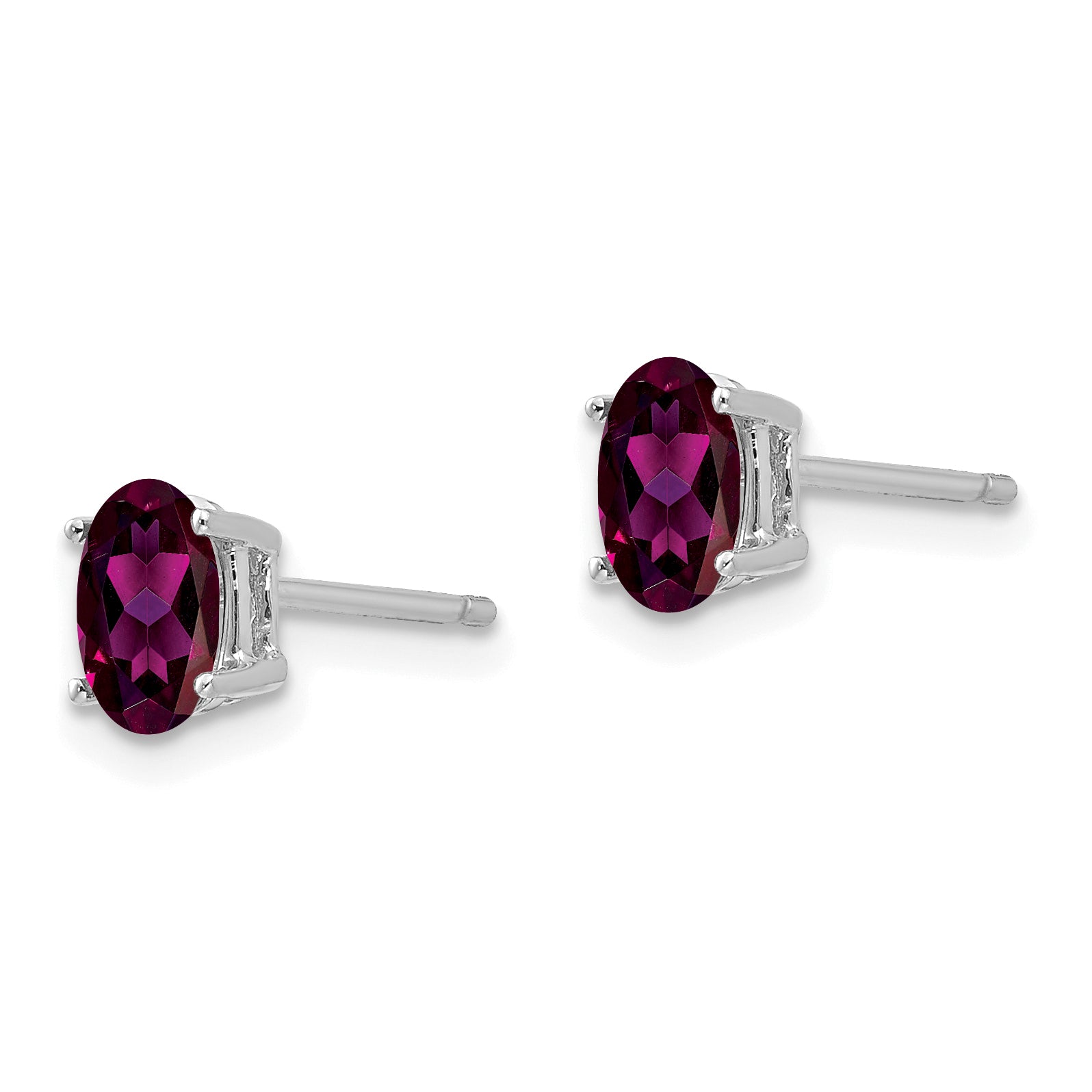 14k White Gold 6x4mm Oval Rhodolite Garnet Earrings Secondary image
