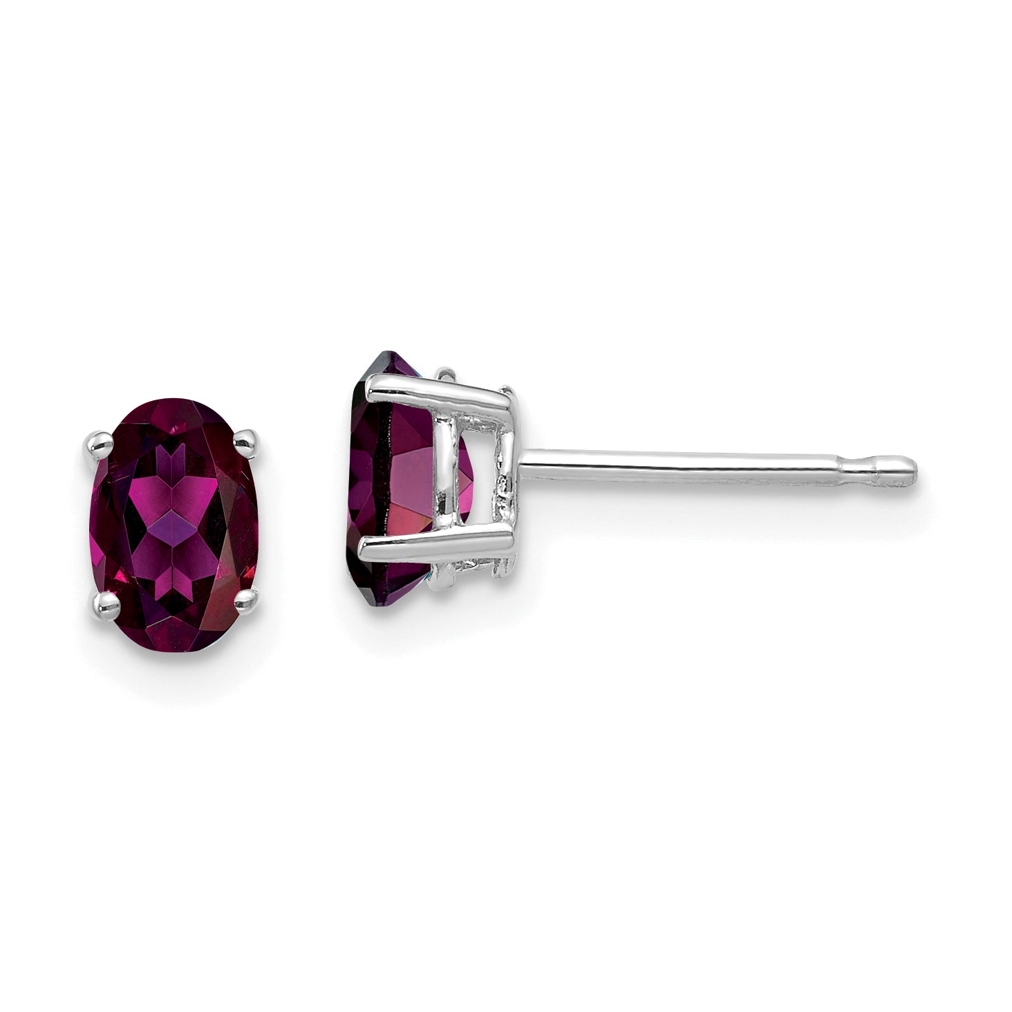 14k White Gold 6x4mm Oval Rhodolite Garnet Earrings Main image