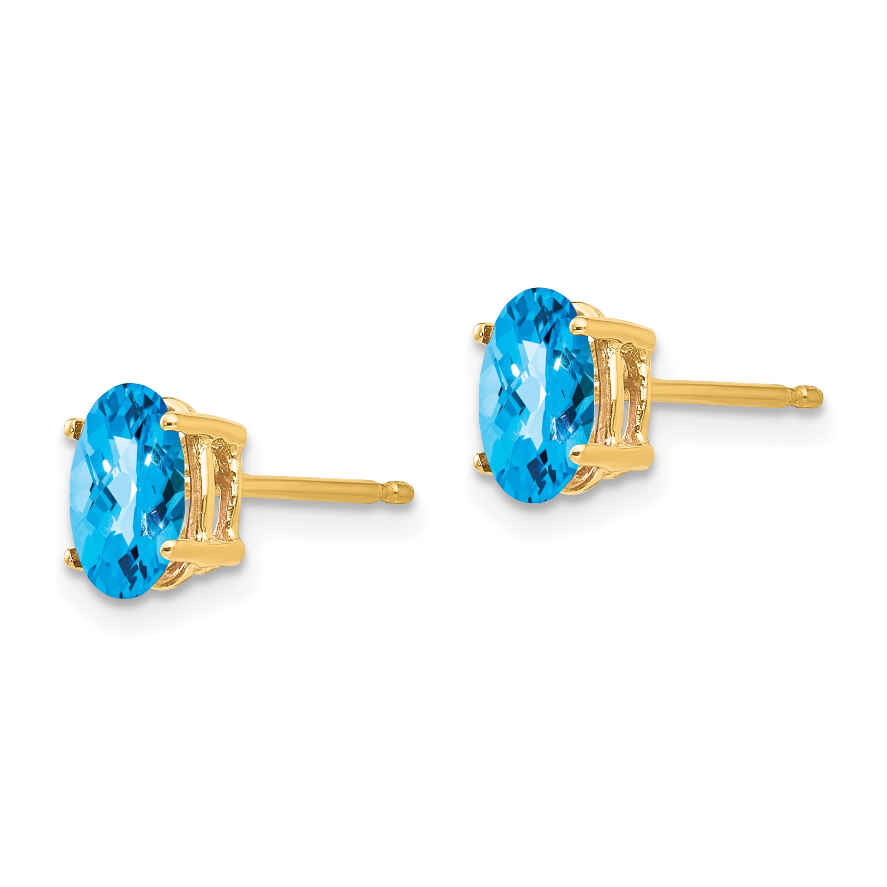 14k 7x5mm Oval Blue Topaz Checker Earrings Secondary image