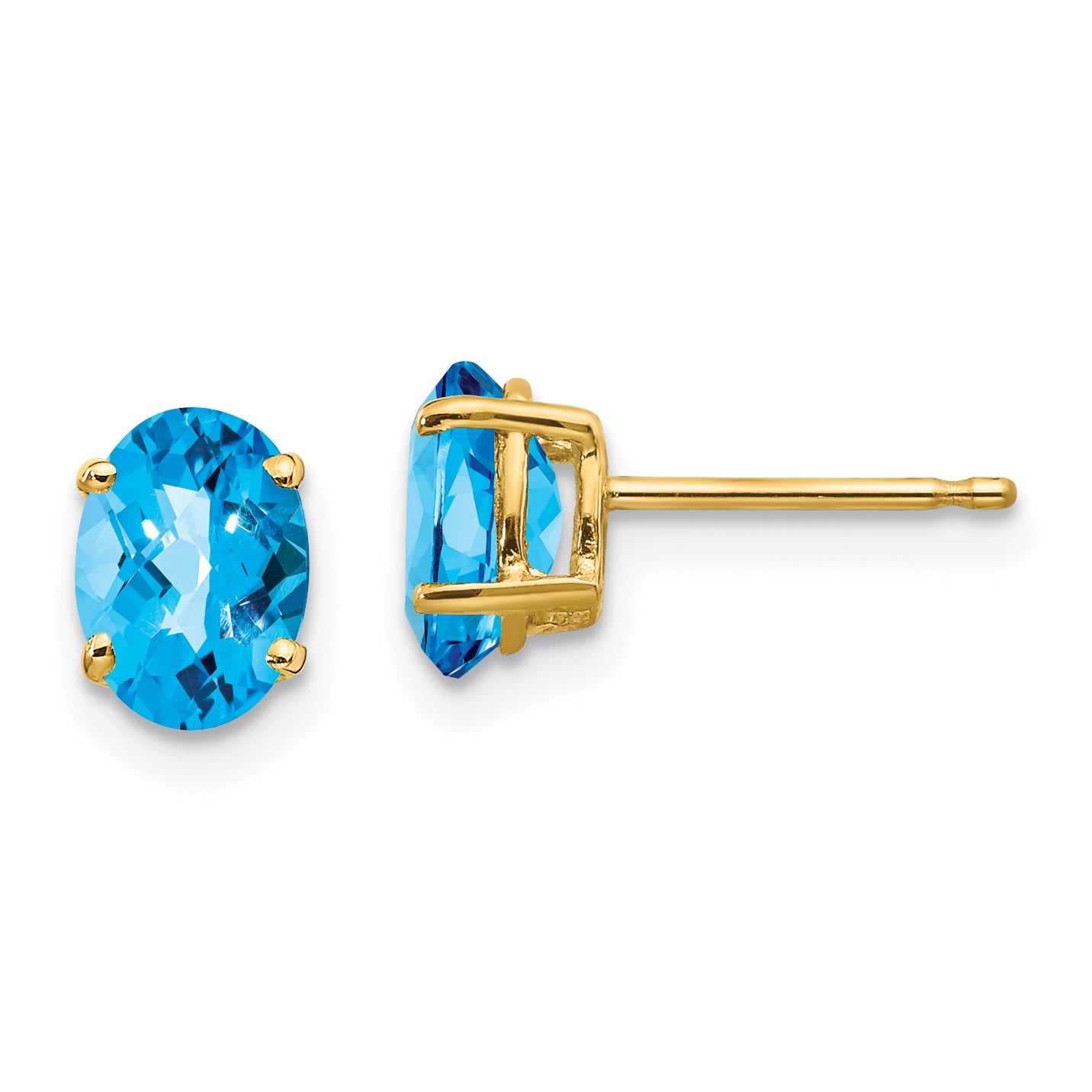 14k 7x5mm Oval Blue Topaz Checker Earrings Main image