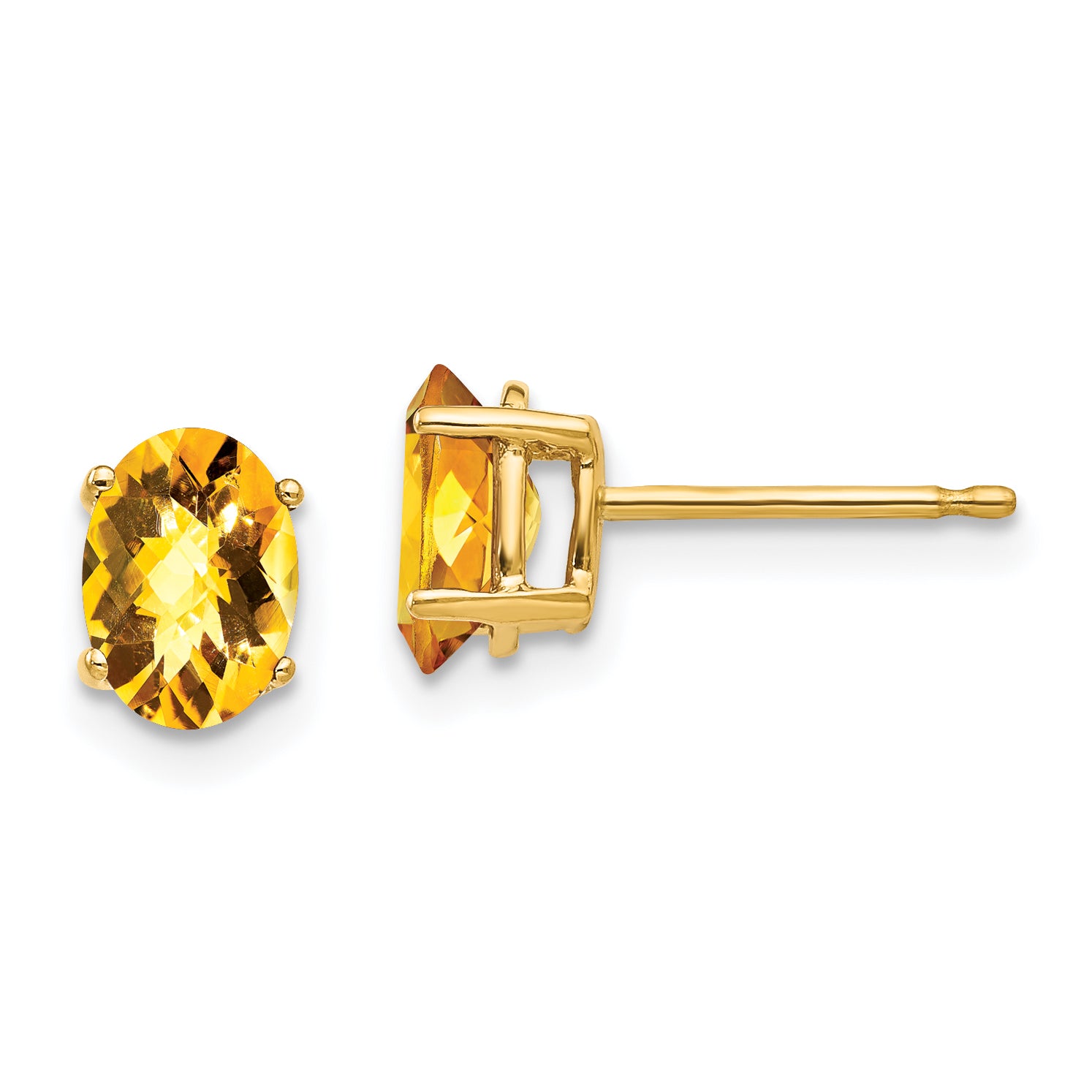 14k 7x5mm Oval Citrine Checker Earrings Main image