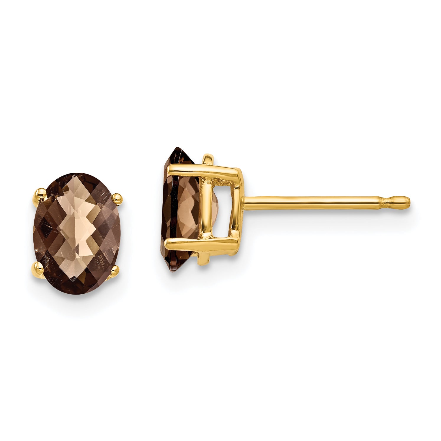 14k 7x5 Oval Checker-Cut Smoky Quartz Earrings Main image