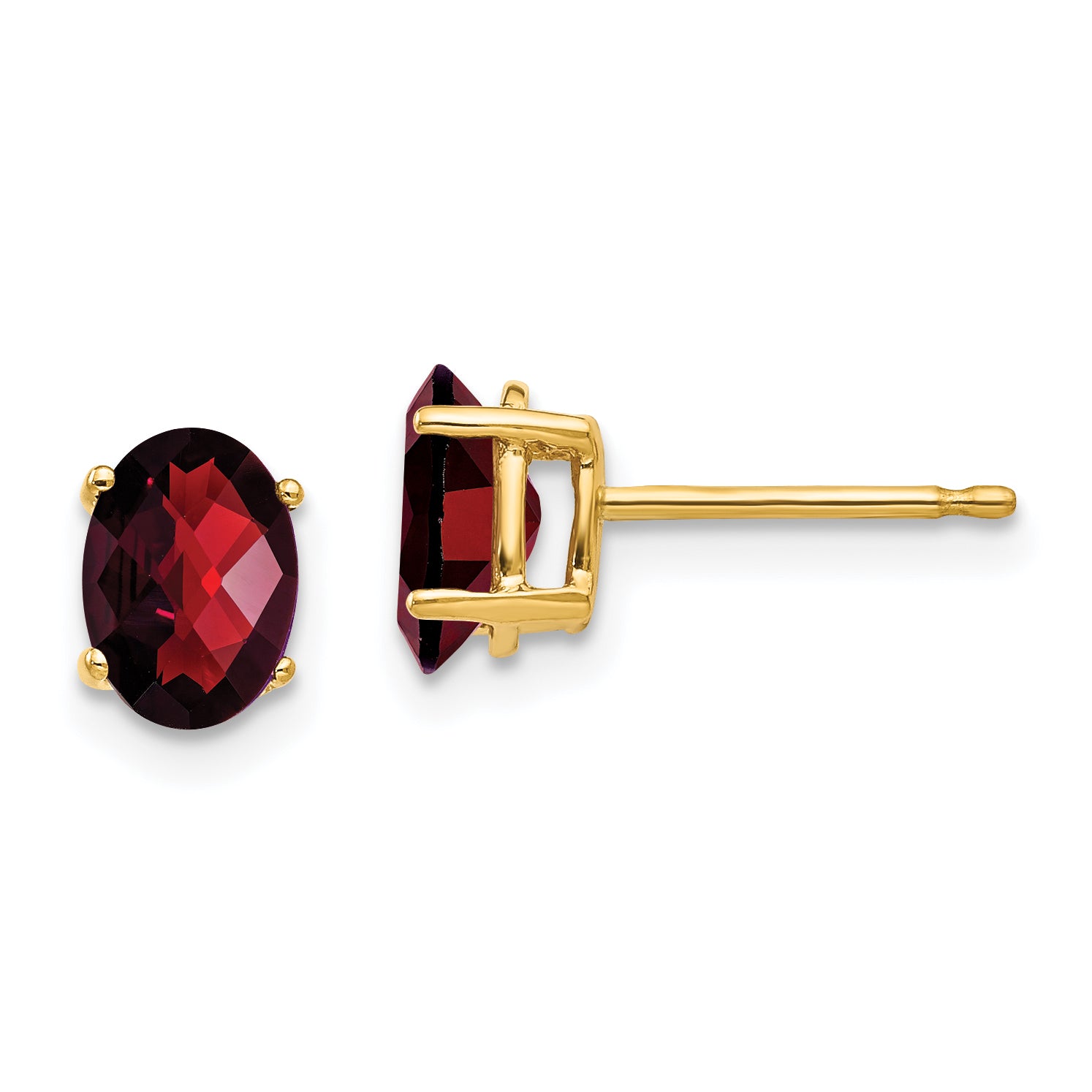 14k 7x5mm Oval Garnet Checker Earrings Main image