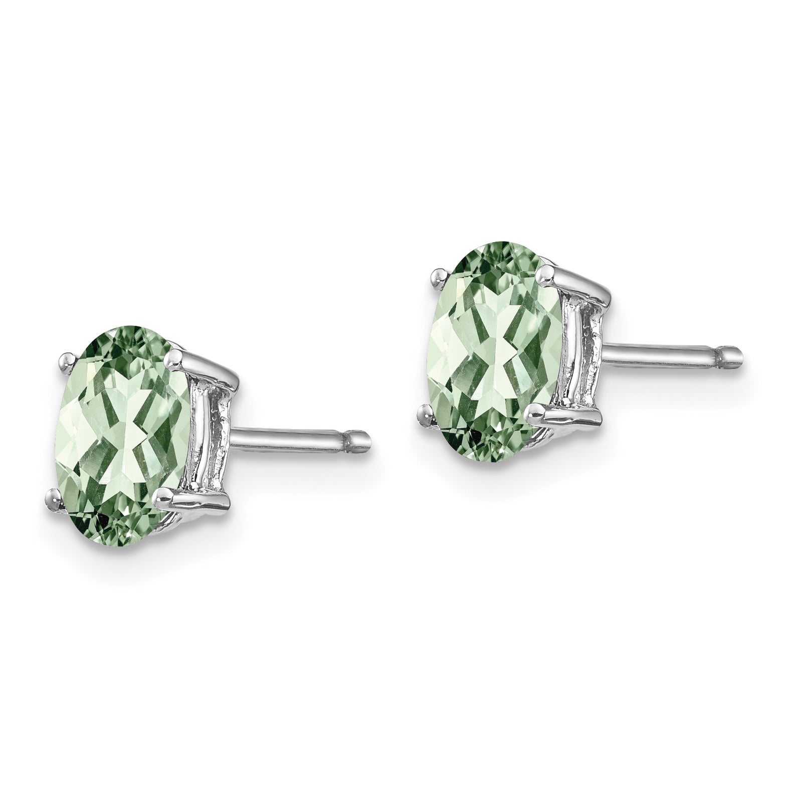 Oval Green Quartz Stud Earrings in 14K White Gold, 7x5mm Secondary image