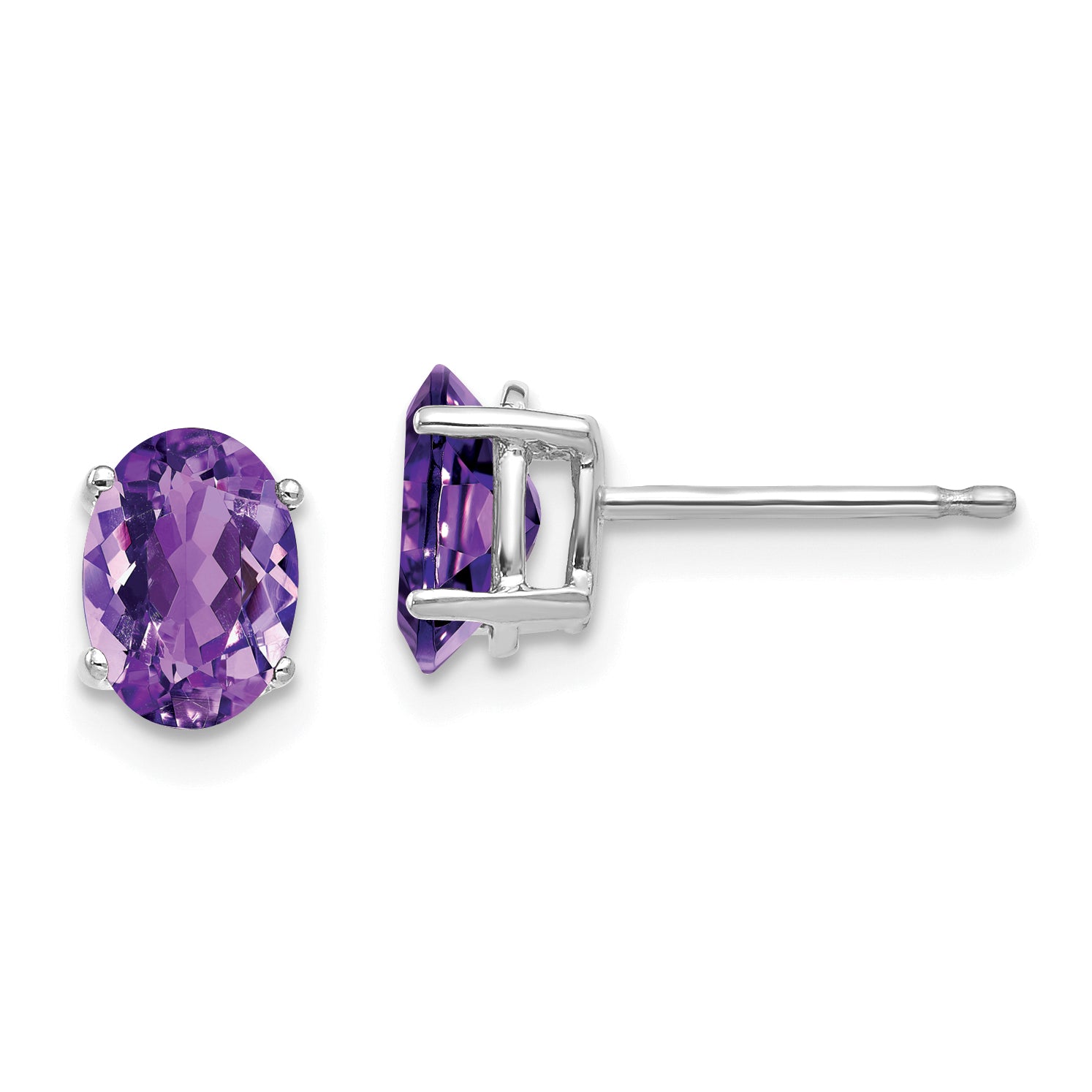 14k White Gold 7x5mm Oval Amethyst Earrings Main image
