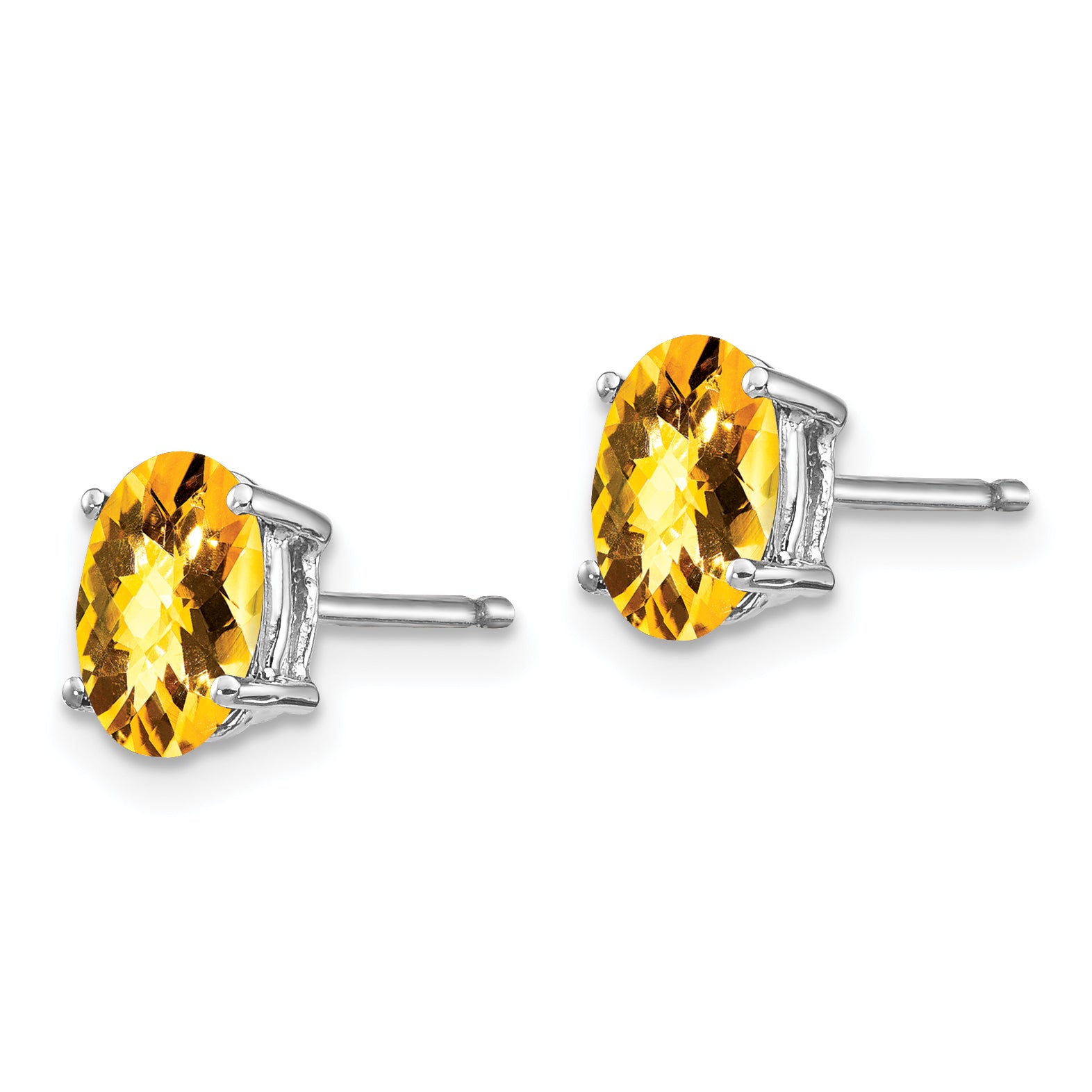 14k White Gold 7x5mm Oval Citrine Checker Earrings Secondary image