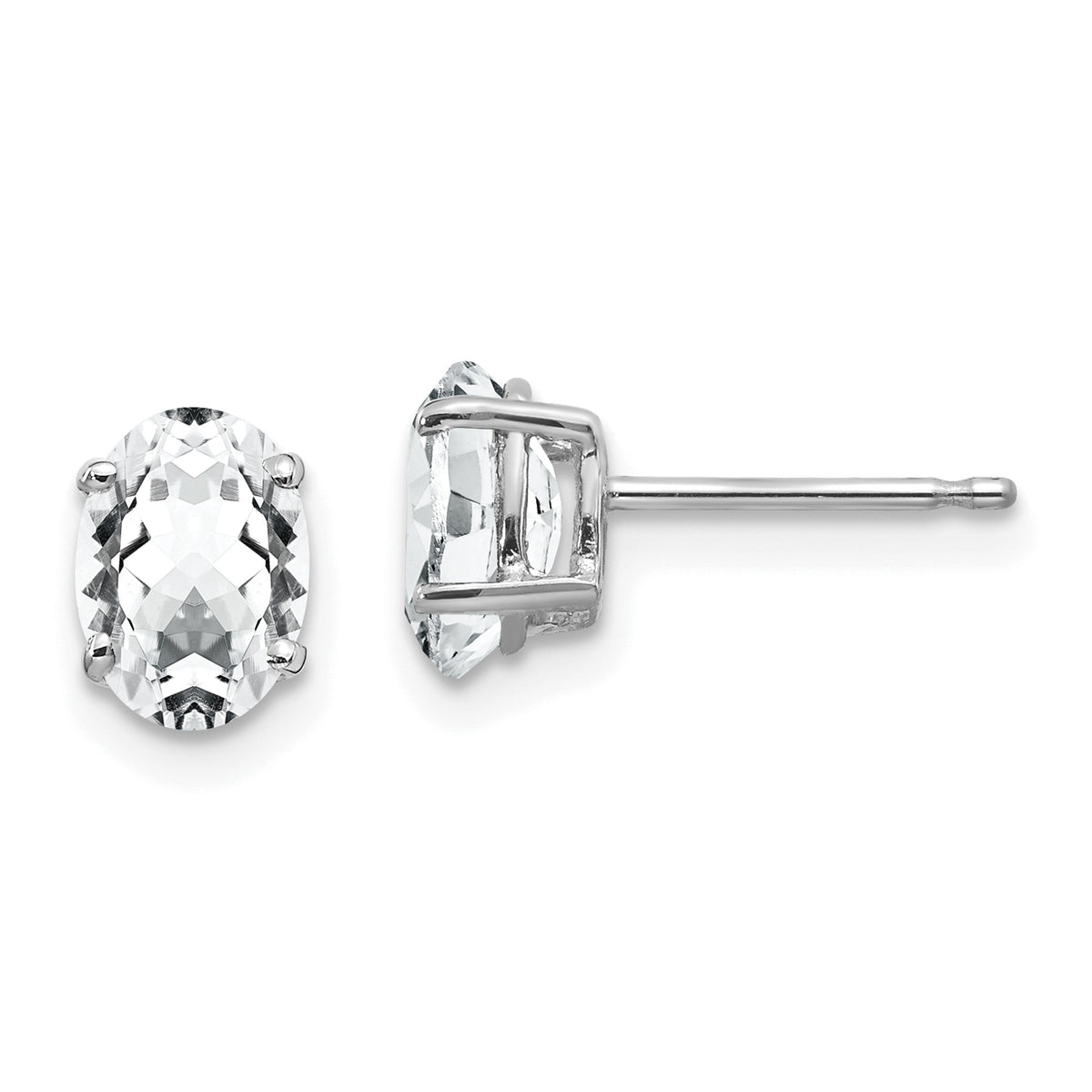 14k White Gold Cubic Zirconia Oval Stud Earring