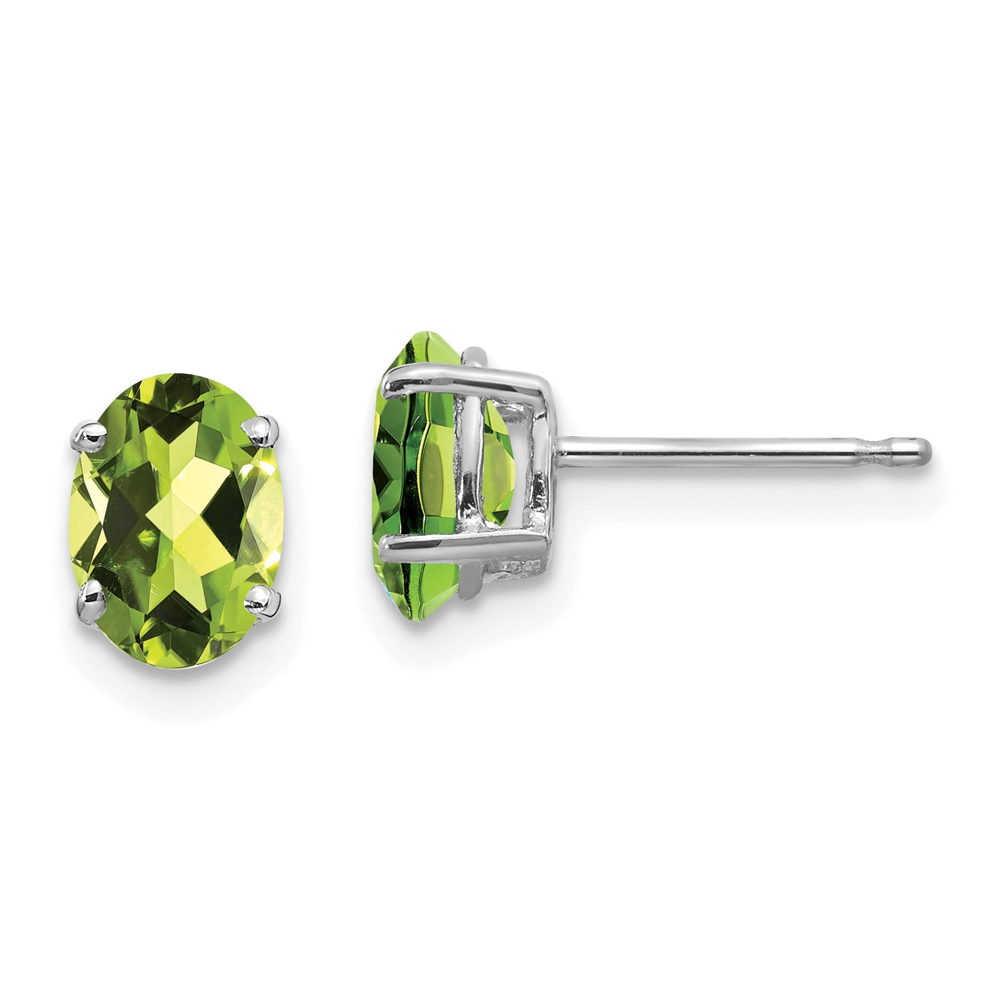 14k White Gold 7x5mm Oval Peridot Earrings