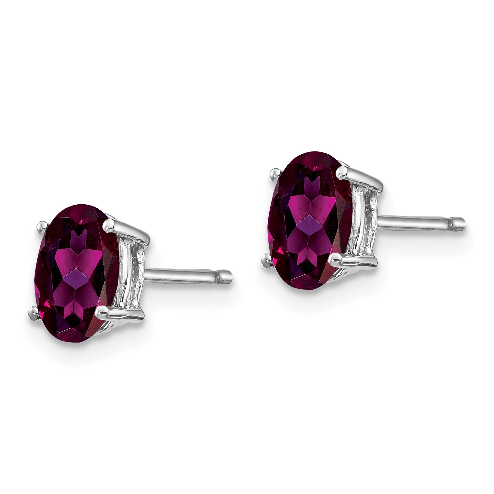 14k White Gold Rhodolite Garnet Oval Stud Earrings Secondary image