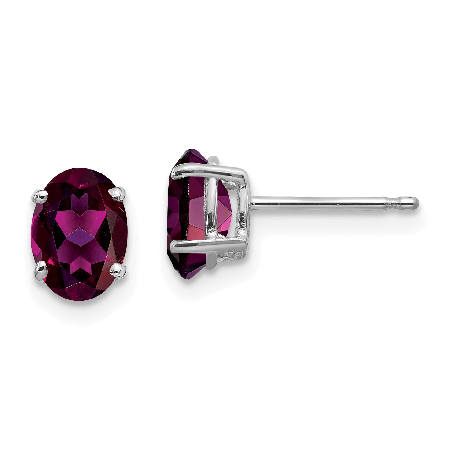 14k White Gold Rhodolite Garnet Oval Stud Earrings Main image