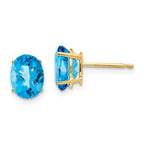 14k 8x6mm Oval Blue Topaz Checker Earrings