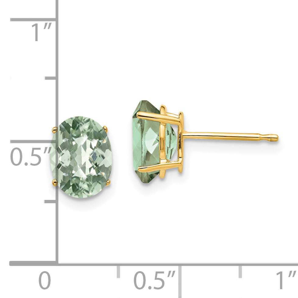 14k 8x6 Oval Checker-Cut Green Quartz Earrings