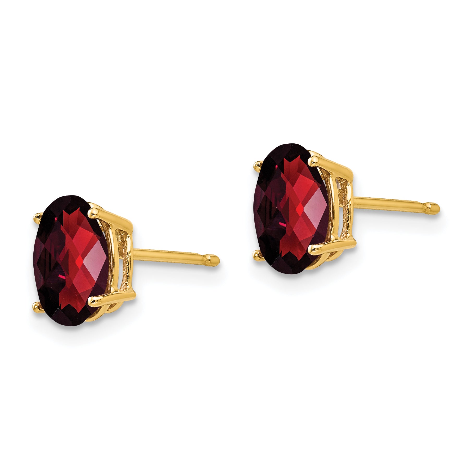14k 8x6mm Oval Garnet Checker Earrings Secondary image