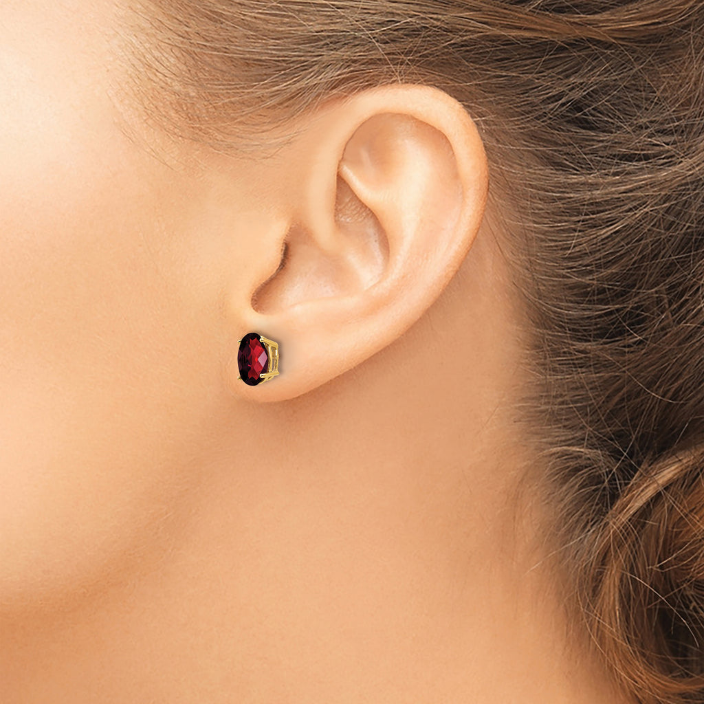 14k 8x6mm Oval Garnet Checker Earrings