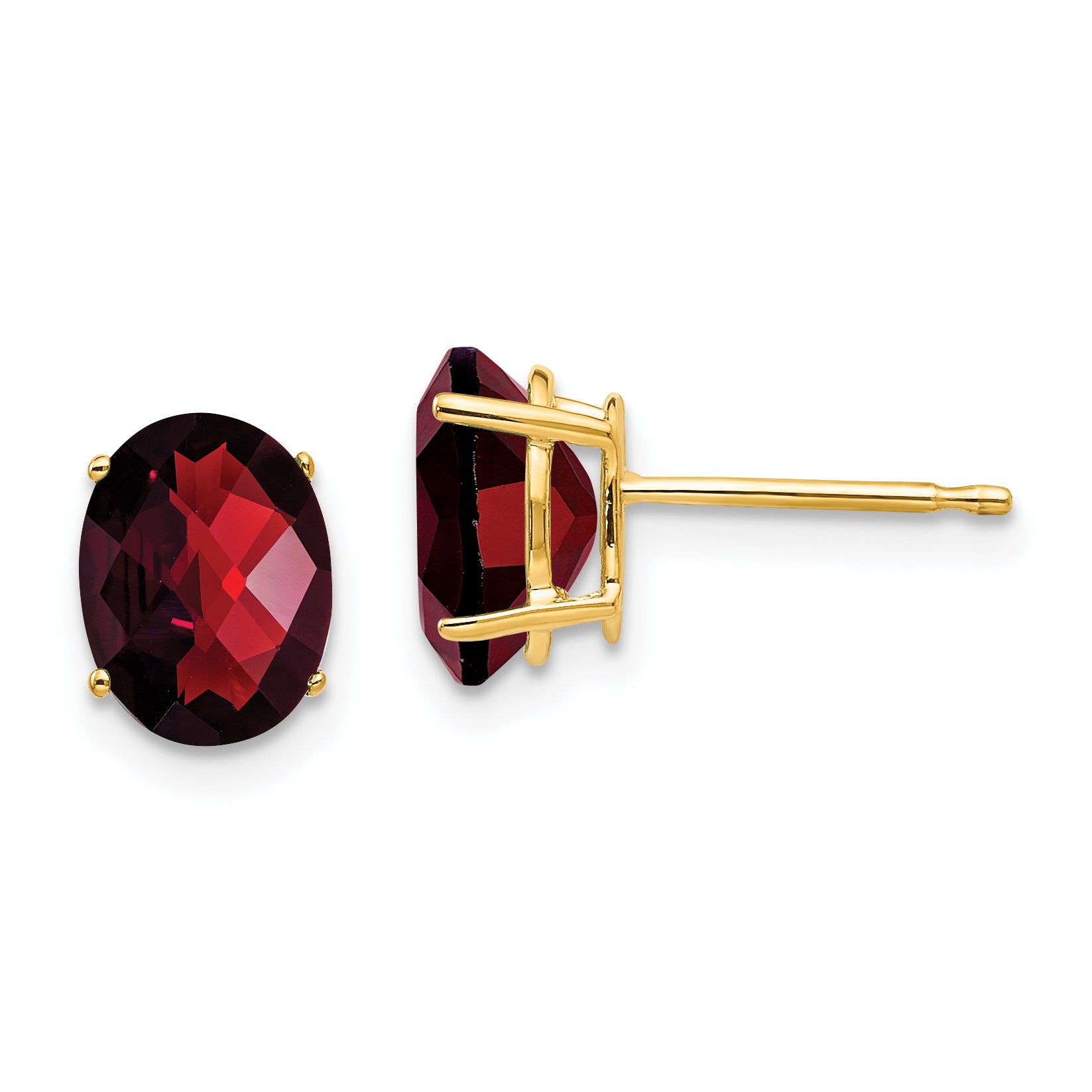 14k 8x6mm Oval Garnet Checker Earrings Main image