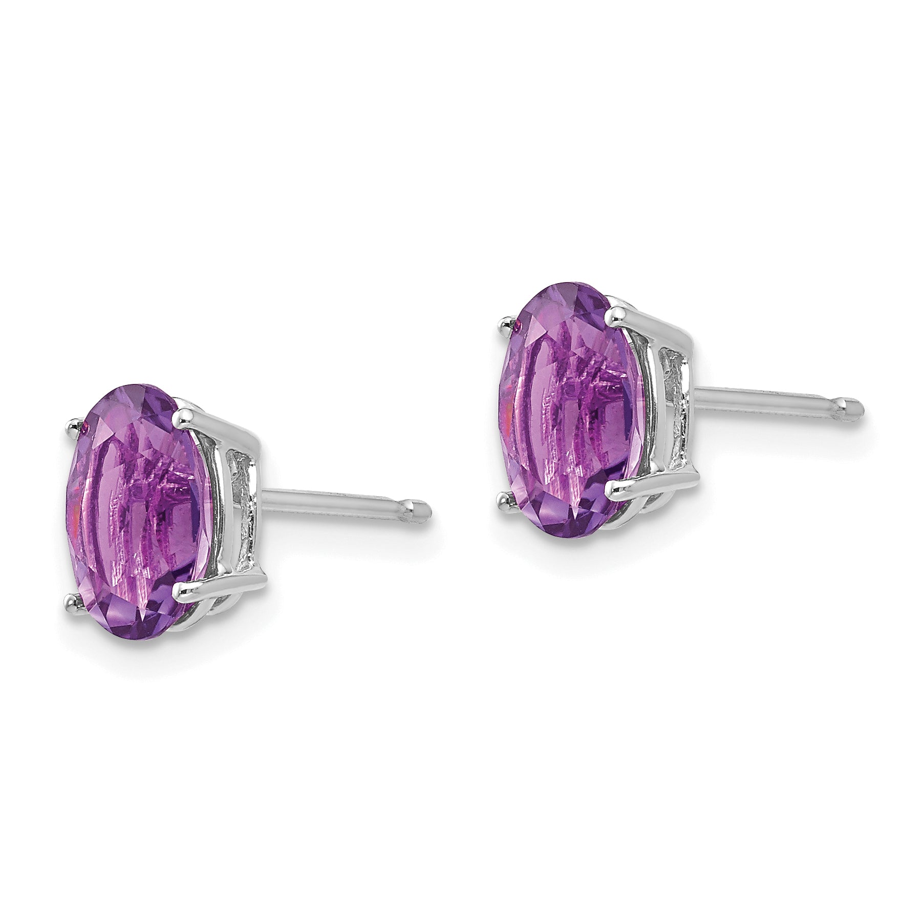14k White Gold 8x6mm Oval Amethyst Earrings Secondary image